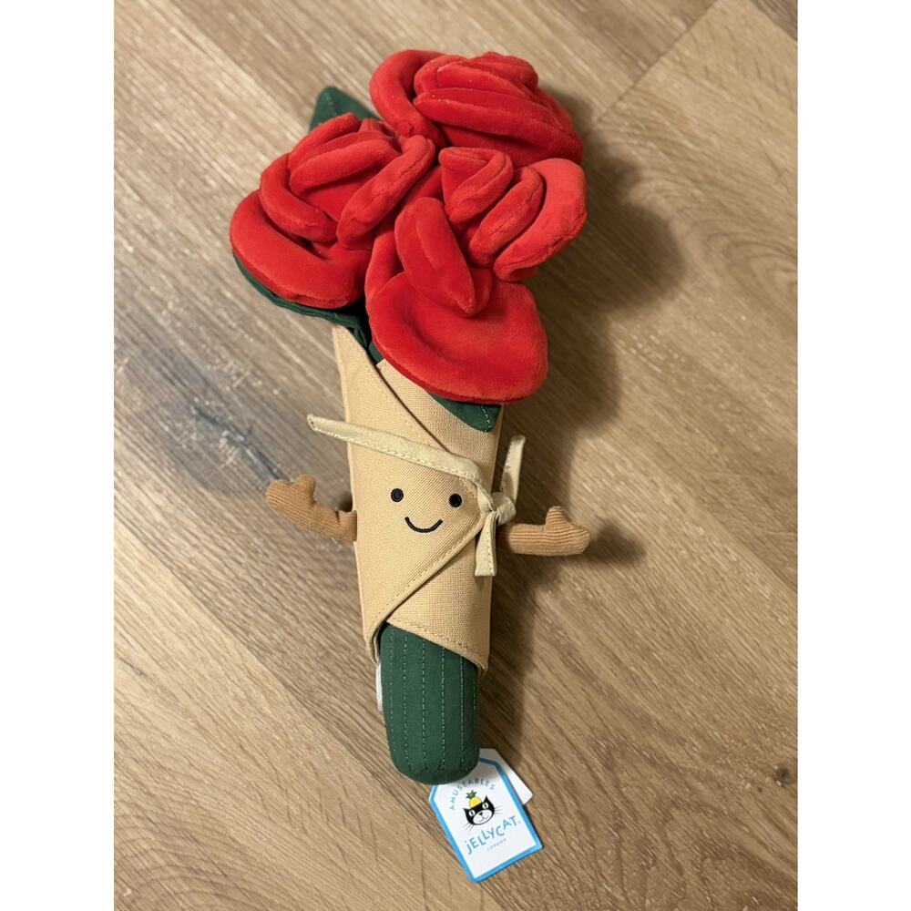 Jellycat Amuseables Rose Bouquet Plush NWT A2BROSE Red Flower Stuffed Toy